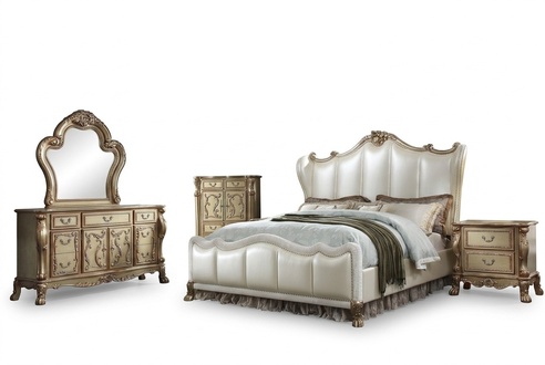 Schlafzimmer Set Nachttische Bett 5tlg. Barock Rokoko Antik Stil Holz Bett