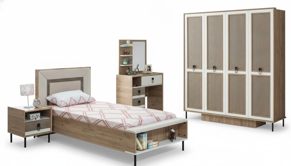 Schlafzimmer Sets Jugenbett Kinderbett Braun Holz Set 5tlg Bett Modern