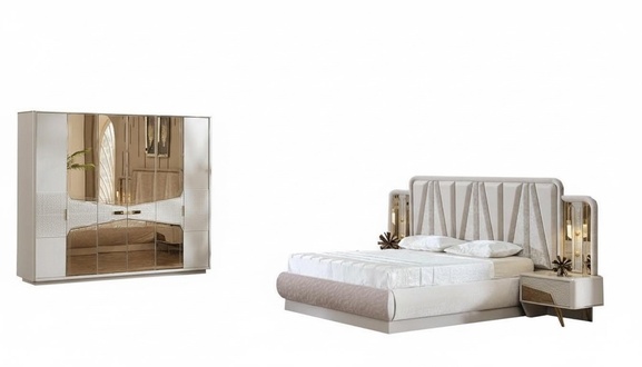 Schlafzimmermöbel Bett Kleiderschrank Einrichtung Set Stilvolle Möbel Nachttisch