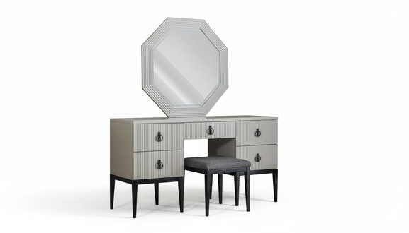 Schminktisch mit Spiegel Grauer Schlafzimmer JV Möbel Design Konsol Hocker Neu