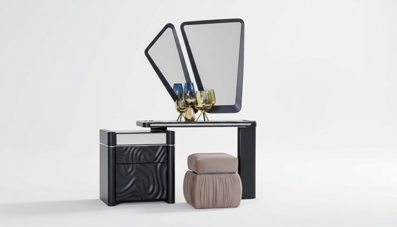 Schminktisch mit Spiegel Hocker Make Up Schlafzimmer Design Möbel Holz 2tlg.
