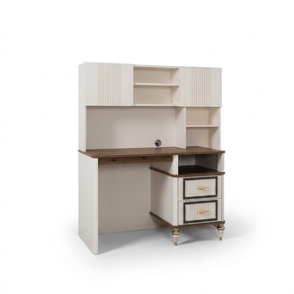 Schreibtisch Bürotisch Computertisch Beige Büromöbel Holz Tisch Regale