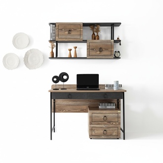 Schreibtisch Holz Schubladen Metallakzente Schwarz Modernes Arbeiten Büro Möbel