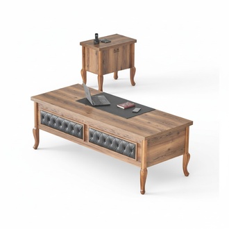 Schreibtisch Kommode Stauraum Braun Klassisch Natürlich Arbeitszimmer-Set