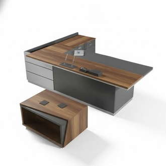 Schreibtisch mit Couchtisch Holztische Arbeitszimmer Grau Braun Büromöbel