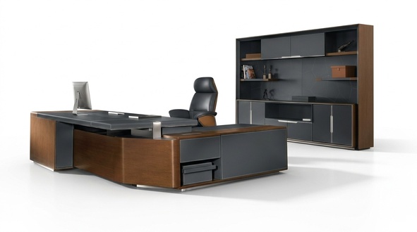 Schreibtisch Set Büro Garnitur tisch Chef Sessel Schrank Einrichtung Neu