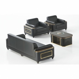 Schwarz 3-Sitzer Sofa Sessel Braun Couchtisch Modern Design Arbeitszimmer