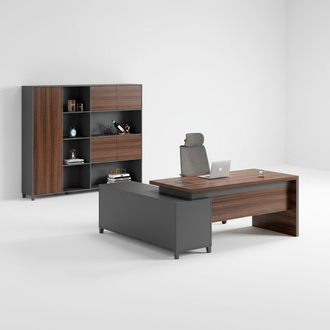 Schwarz-Brauner Eckschreibtisch Designer Arbeitszimmer Edler Bürotisch