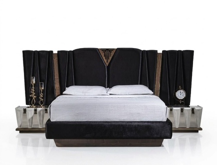Schwarz Modernes Schlafzimmer-Set aus Holz mit stilvollen Nachttischen