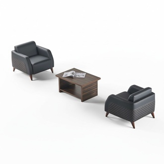 Schwarz Sessel Braun Couchtisch Set Lehnsessen Leder Modern Rechteckig