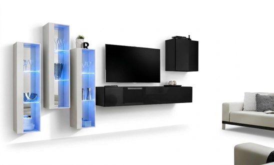 Schwarz TV Ständer Wohnwand Set 5tlg Wandschrank Holzmöbel Designer Neu