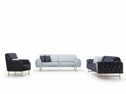 Schwarz-Weiße Couchgarnitur 3+3 Sitzer Stilvoller Einsitzer Sessel Sofas