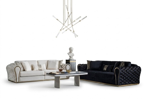 Schwarz Weiße Sofagarnitur 3+3 Designer Sitzer Luxus Polster 2x Sofas