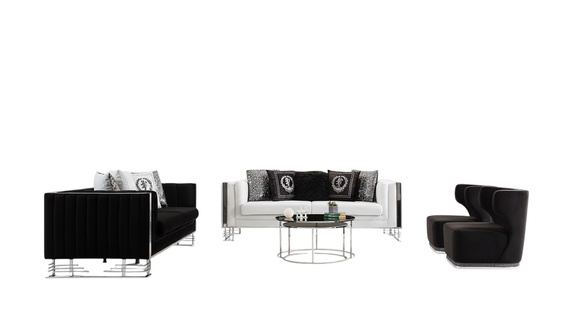 Schwarz-Weiße Sofas Luxus Wohnzimmer Garnitur Dreisitzer Sessel 4tlg Set