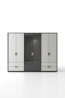 Schwarz-Weißer Schlafzimmer Kleiderschrank Moderner 6-Türiger Schrank