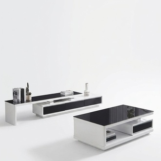 Schwarz Weißer TV-Ständer Luxus Glas Sideboard Wohnzimmer Möbel