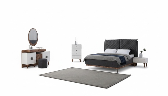 Schwarz-Weißes Schlafzimmer Set Designer Bett Schminktisch Kommode 6tlg