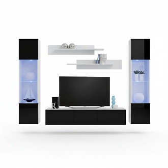 Schwarz Wohnwand Wohnzimmer Designer Modern Möbel TV Ständer