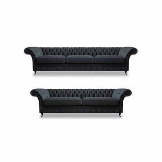 Schwarze Chesterfield Couchgarnitur Modernes Komplettes Textil Sitzset