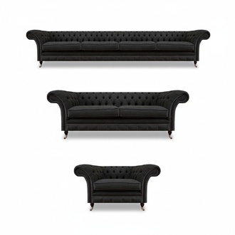 Schwarze Chesterfield Sofagarnitur Designer Zweisitzer Viersitzer Couch