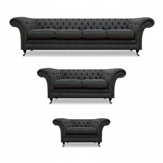 Schwarze Chesterfield Sofagarnitur Designer Viersitzer Polster 2-Sitzer