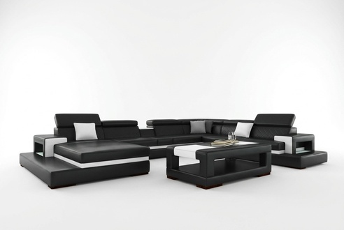 Schwarze Ecksofa Wohnlandschaft Leder Sofa Relax Funktion Couchen Big