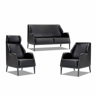 Schwarze Wohnzimmer Ledergarnitur Moderner 2-Sitzer 2x Lehnsessel 3tlg
