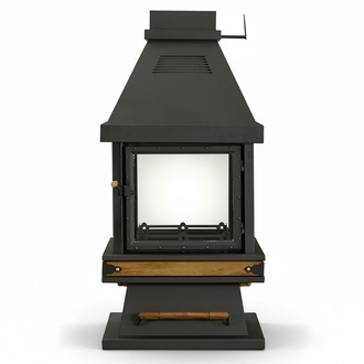 Schwarzer Edelstahl-Holz Kamin modern stilvoll