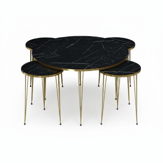 Beistelltisch Set 4 Teile mit Goldbeinen in Schwarz-Marmor Optik