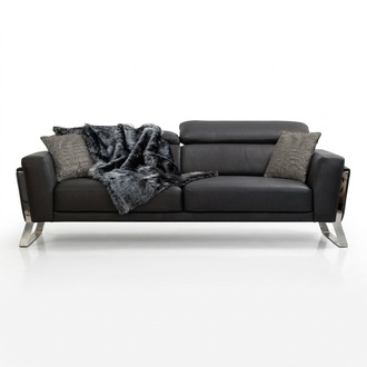 Schwarzer Wohnzimmer Dreisitzer Designer Sofa Luxus Leder 3-Sitzer Möbel