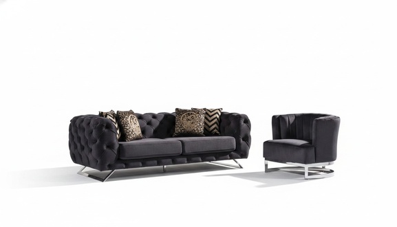 Schwarzes Holz-Textil 3-Sitzer Sofa modernes Design