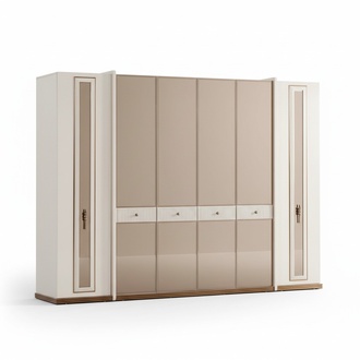 Sechstüriger Kleiderschrank Schrank Beige Möbel Holz Garderobenschrank