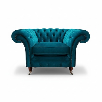 Sessel Blau Luxus Stil Chesterfield Wohnzimmer Polster Stoff Modern Textil