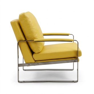 Sessel Design Couch Sofa Relax Gelb Leder Lounge Club Polster 1 Sitzer