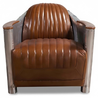 Sessel Echtleder Couch Sofa club Lounge Retro Aviator Vintage Aluminium Flugzeug