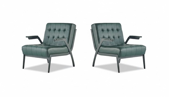 Sessel Grün 1-Sitzer Lehnsessel Modern Chesterfield Edelstahl Leder