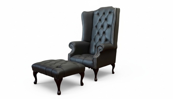Sessel mit Hocker Designer Polstersessel Chesterfield Ohrensessel
