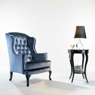 Sessel Ohrensessel Sitzer Sitz Stoff Blau Luxus Wohnzimmer Klassischе