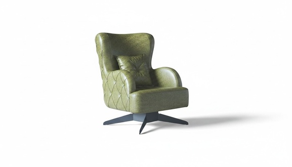 Sessel Polster 1-Sitzer Grün Kissen Eifarbig Klassisch Stil Leder Holz