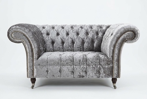 Sessel Polster Möbel Chesterfield Couch Textil Leder Stoff Sofa Einsitzer Silber