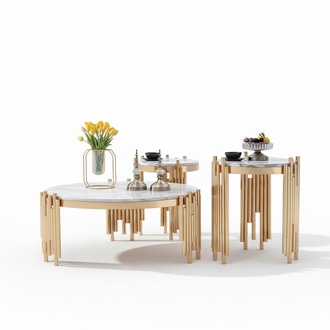 Runder Beistelltisch Marmorimitaion für Wohnzimmer im Modern Design