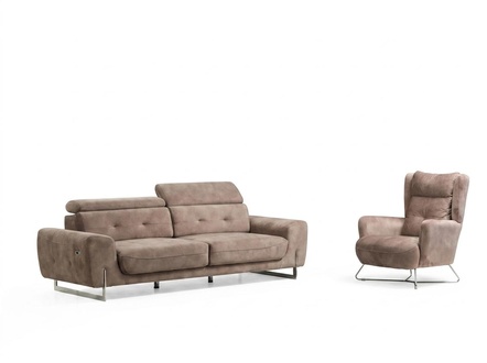 Set 2 tlg Wohnzimmer Sofagarnitur Dreisitzer Sofa Couch Modern Sessel Textil
