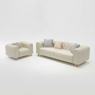 Set 2 tlg Wohnzimmer Sofagarnitur Dreisitzer Sofa Modern Sessel Leder