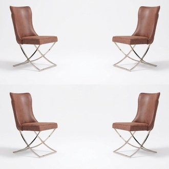 Set 4x Sessel Edelstahl Esszimmerstuhl Stoff Polster Stühl Esszimmer