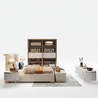 Komplettes Set Schlafzimmer Bett Schrank Nachttisch Spiegel Schrank 6 tlg.