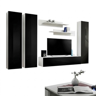 Set Wohnwand Wohnzimmer Wand Regale Schwarz TV Ständer Lowboard