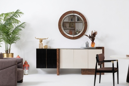 Anrichte mit Spiegel Luxus Garnitur Kommode Holz Kommoden Klassische