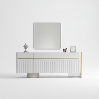 Sideboard mit Spiegel Schrank Kommode Weiß Holz Edelstahl Esszimmer