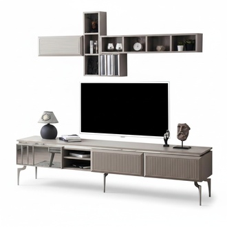 Sideboard RTV Lowboard Regale TV Ständer Schrank Holz Grau Wohnwand