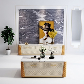 Sideboard TV Lowboard RTV XL Schrank Couchtisch Marmor Imitation 2tlg